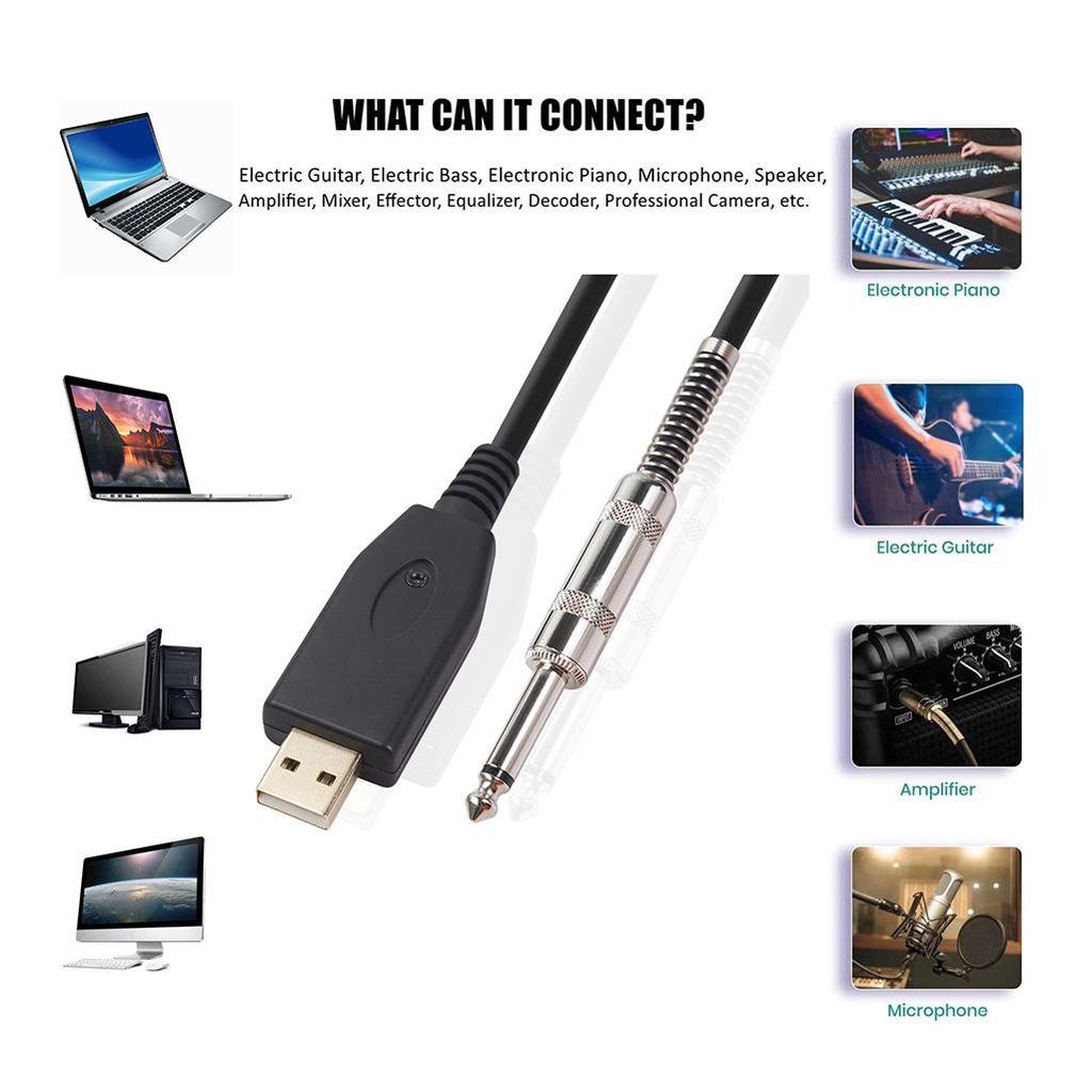Gold-Plated USB to 6.35mm Electric Guitar Double Shielded Noise Reduction Cable