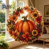 Elegant Holiday Ornament Fall Pumpkin Sunflower Wreath Hanging Decor, Acrylic Hand Painted Festive Party Decoration Window Ornament, Thanksgiving