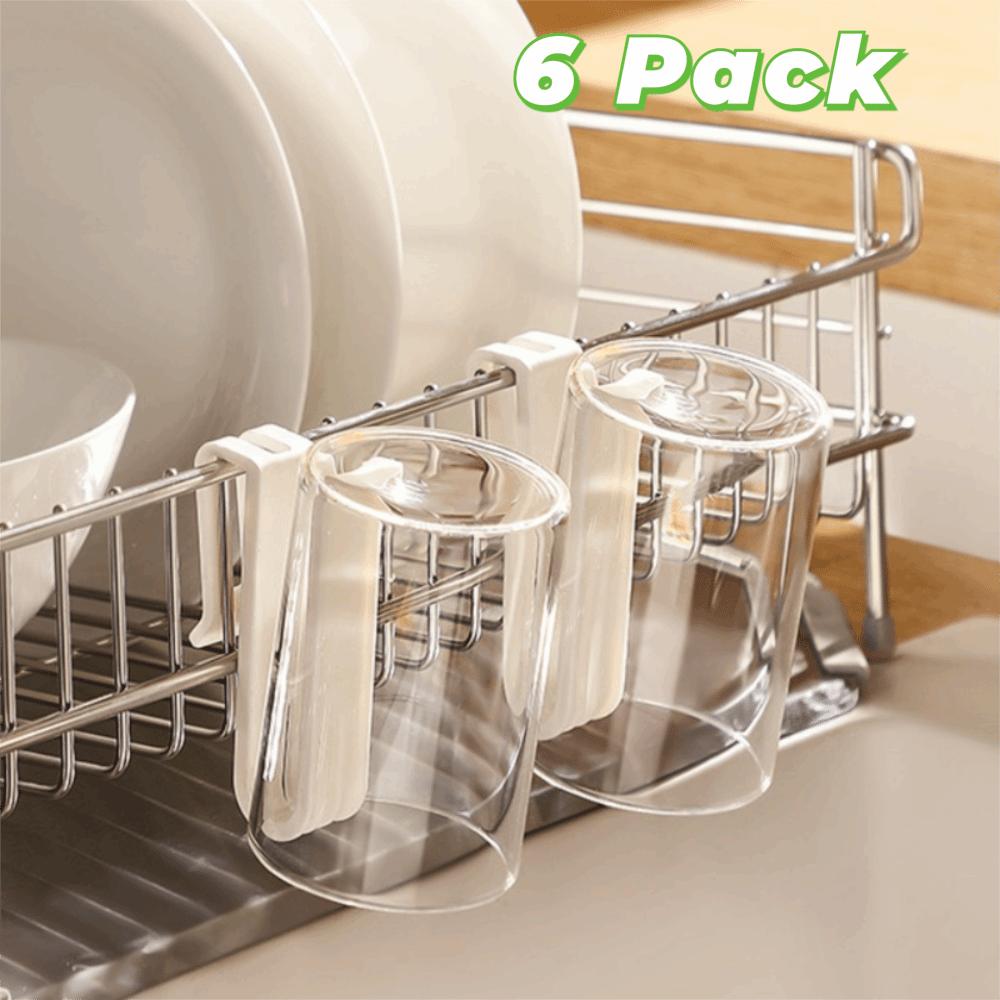 6 Piece Household Wall-Mounted Kitchen Cup Drainer White Hanging Cup Drying Rack Plastic Cup Organizer Chopstick