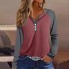 Women's T Shirt Color Block Button Long Sleeve Daily Weekend Fashion Basic V- Neck Regular Top
