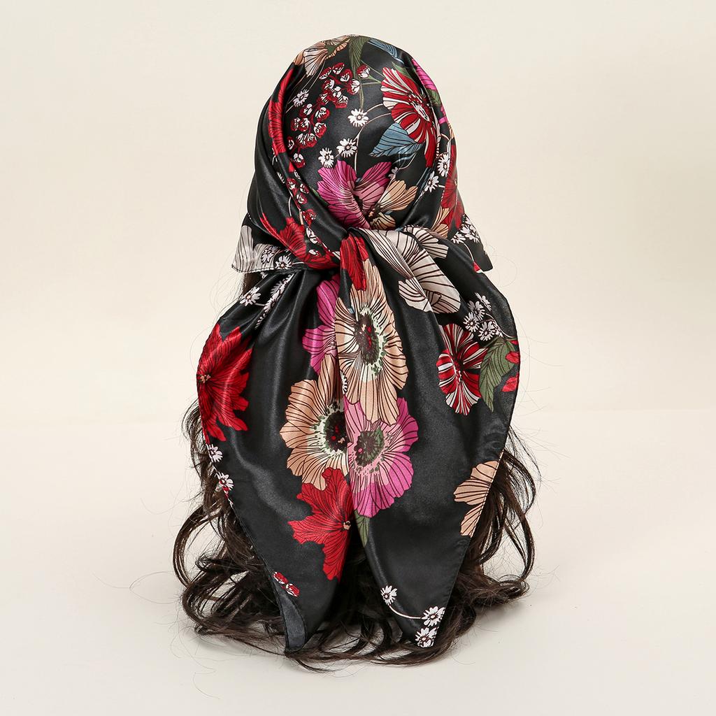 90*90cm Women Scarf Silk Feeling Hair Neck Square Brand Office Bandanna Muffler Waiter Flight Attendants Handkerchief Rings Wrap