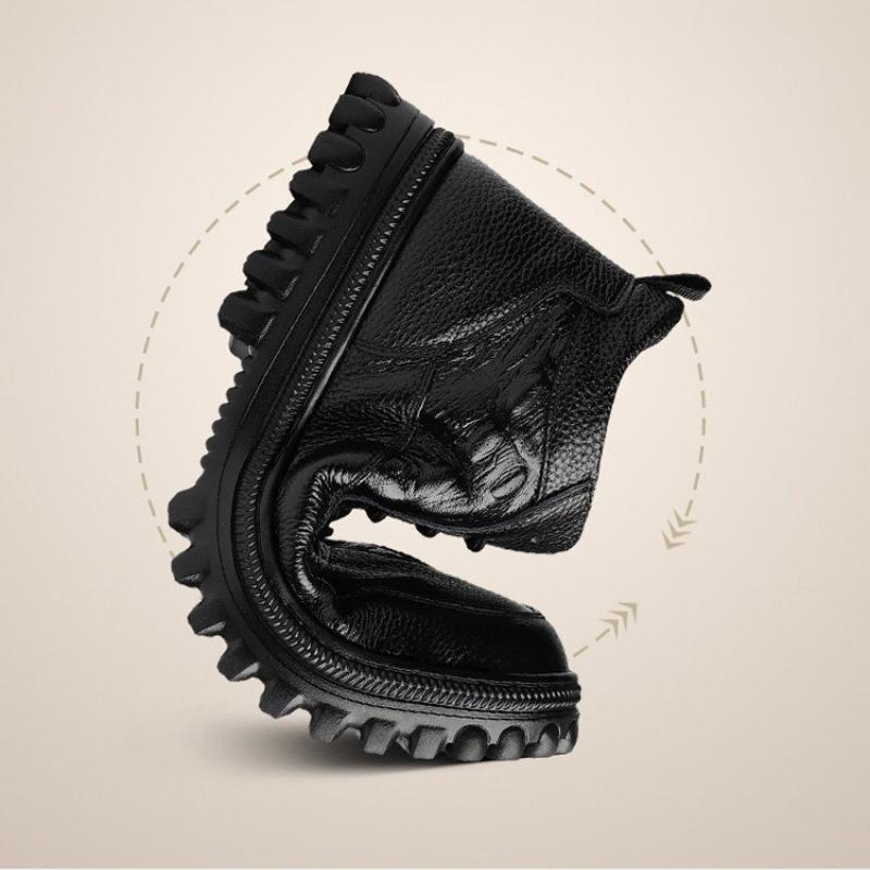 Men'S Genuine Leather Snow Boots High Top Wool Lined Soft Sole Non-Slip Lace Up Winter Casual Shoes Warm Comfortable Ankle Boots