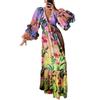Sommer neue europäische und amerikanische Damenbekleidung Druck Farbverlauf Kleid Rüschen V-Ausschnitt sexy dünnes Kleid