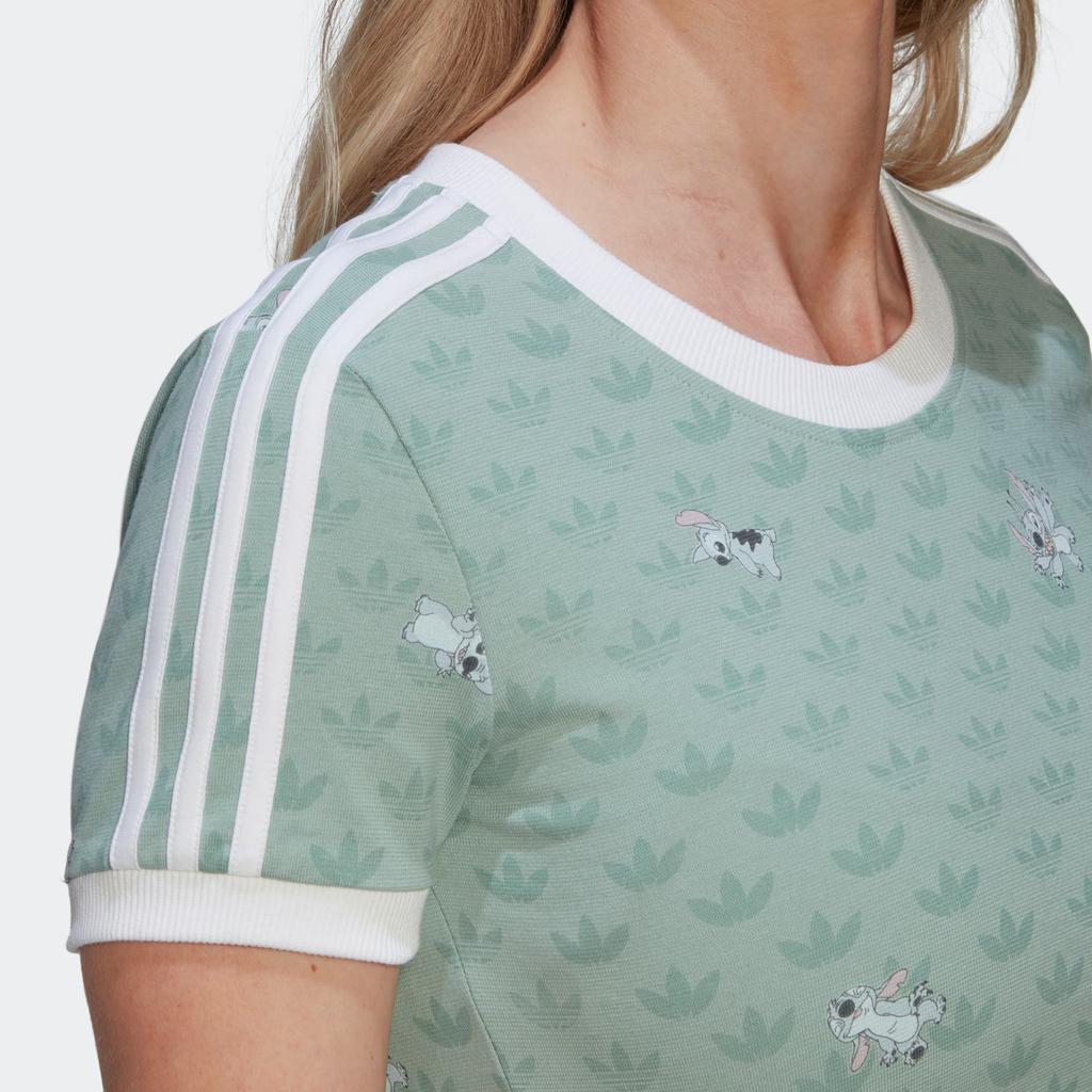 Adidas Originals X Disney Stitch SS22 Cartoon Print Logo Short Sleeve T-Shirt Women Tops Light-Green HT3943