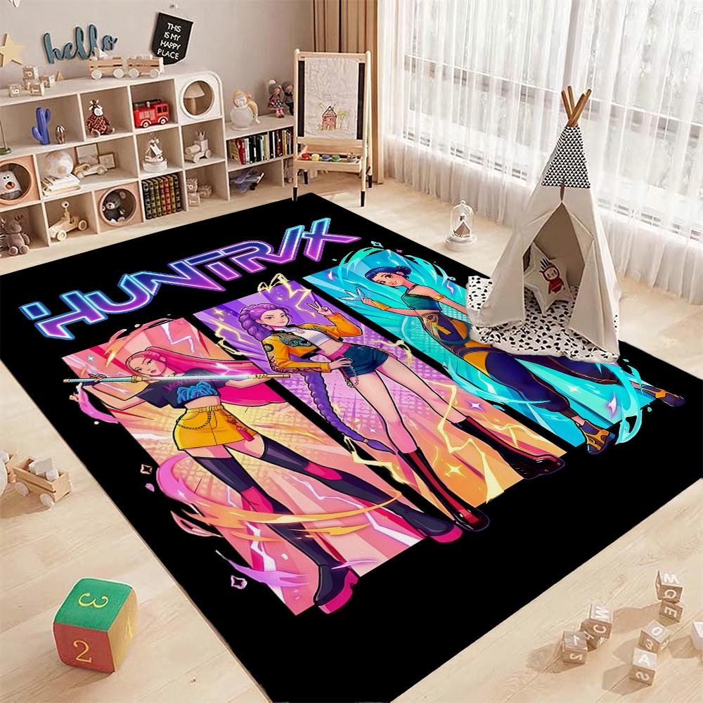 Kpop Demon Hunters Neon Stage Indoor Rug Nonslip Thick Carpet For Entryway Home Party Decor Valentine'S Day Gift