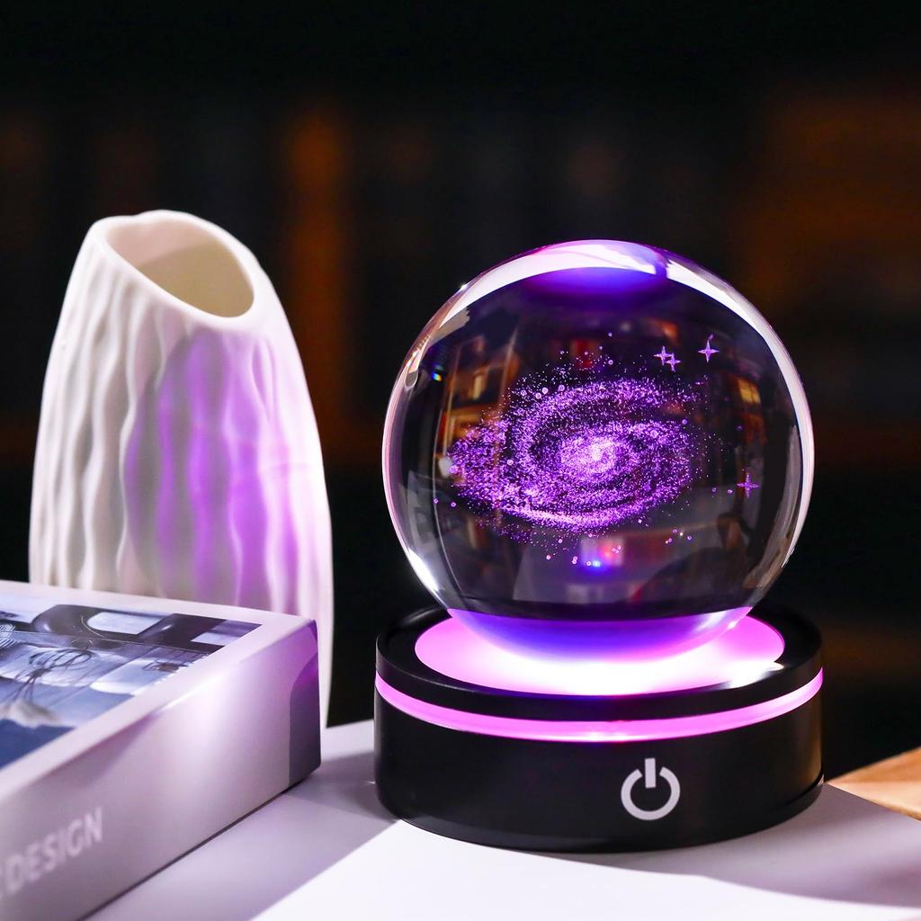 Qianwei 3D Laser-Etched Galaxy Crystal Ball 80 Mm with LED Base (Ambient Light & Decor)