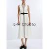 Summer New Product Women's Clothes Minimalist round Neck Sleeveless Contrast Color Trim Belt Midi Skirt Dress 8552957