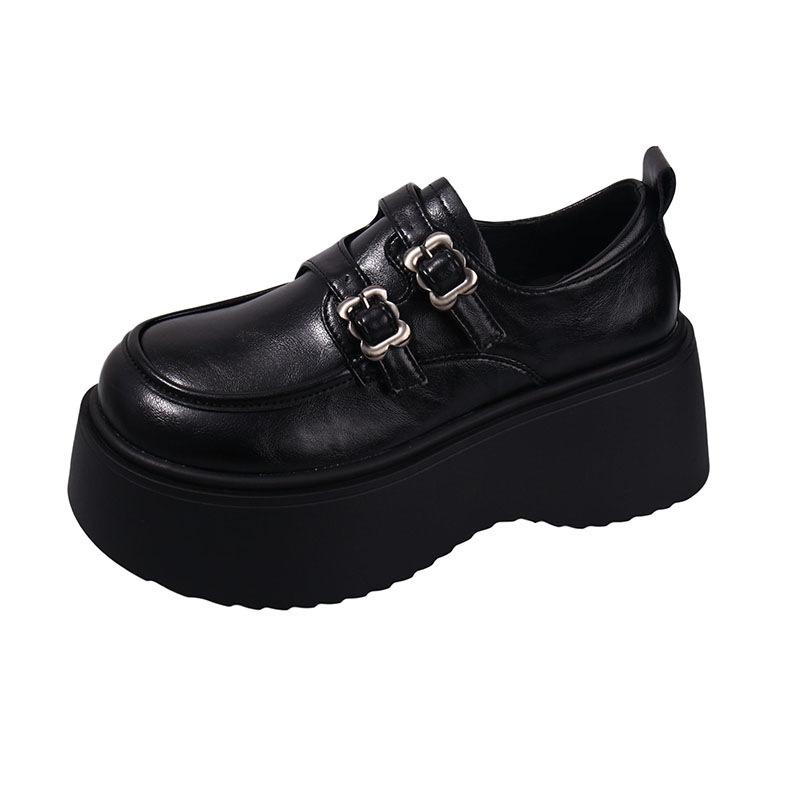 Thick-soled heightening British style small leather shoes women's 2025 new summer and autumn with skirt black loafers one-pedal single shoes