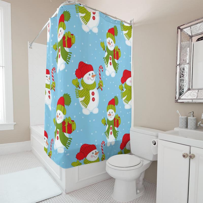 TU Festive Snowman Holiday Shower Curtain Waterproof Christmas Bathroom Decor Winter Themed Backdrop Xmas Party Supplies Home De