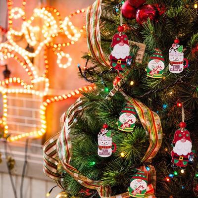 Wooden Christmas Ornaments Snowman Tree Decorations Christmas Gnome Hangable Ornaments Santa Pendant with Rope for Christmas