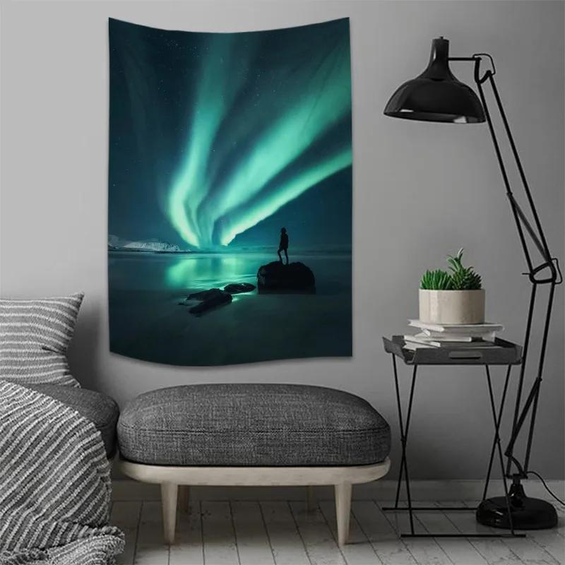 Tapiz Escena Noche Estrellada Estampado Aurora Decoración de Pared para el Hogar Tapiz Dormitorio Sala de Estar