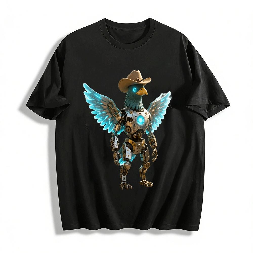 Cyber Cowboy Eagle Mecha Print Trendy Casual Top Pure cotton T-shirt XXS