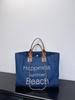 Pearl embroidered beach bag canvas chain bag large capacity handbag shoulder shopping bag women's tote bag