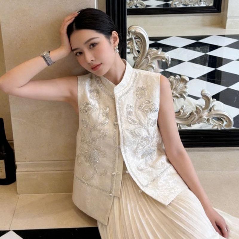 Women's Vest Beaded Chinese Sequins Loose Single Breasted Vest Spring Coat High End Embroidery Early Spring Fashion Coat