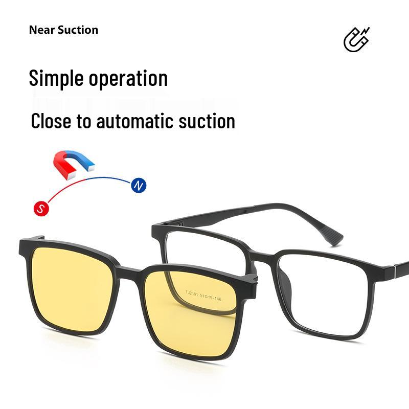 2191 Polariserade Nattseende Clip-on Glasögon för Män & Kvinnor - Magnetiska, Fyrkantig Ram, Myopi-Kompatibla Solglasögon