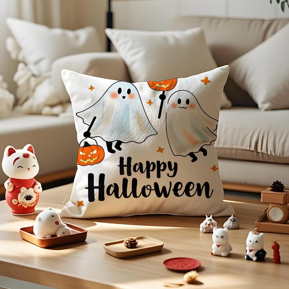 Halloween Cushion Cover Anti-dustmite Pillowcase Invisible Zipper Silky Short Plush Sofa Cushion Cover