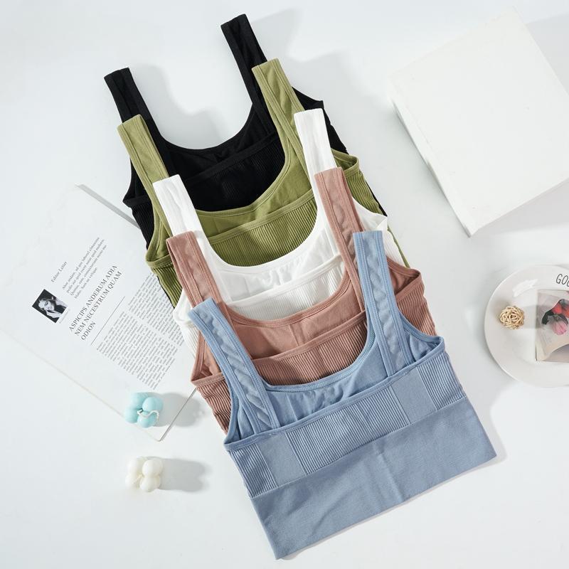 Women Crop Top Fitness Tank Top Padded Sports Bra Casual Streetwear Camisole Female Underwear Removable Pads Seamless Bra