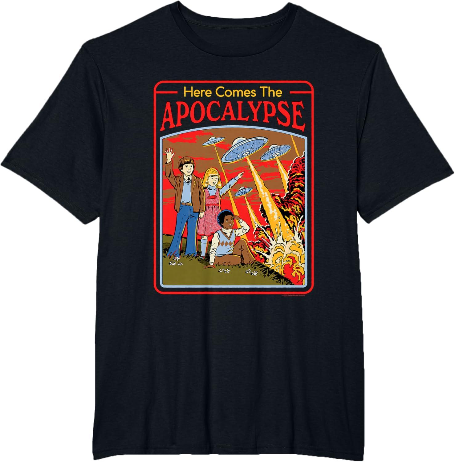 Steven Rhodes Here Comes The UFO Apocalypse Retro Dark Humor TShirt TShirt New SpringSummer Arrivals Regular Fit Casual L