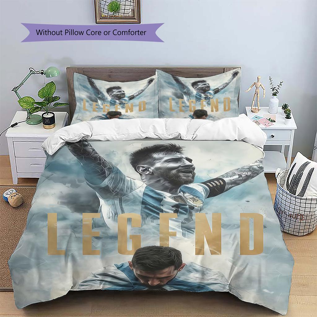 Leo Messi Pattern Bedding,Quilt Set Quilt Cover Pillowcase Home Birthday Gift(1 * duvet cover + 2 * pillowcase, without core)