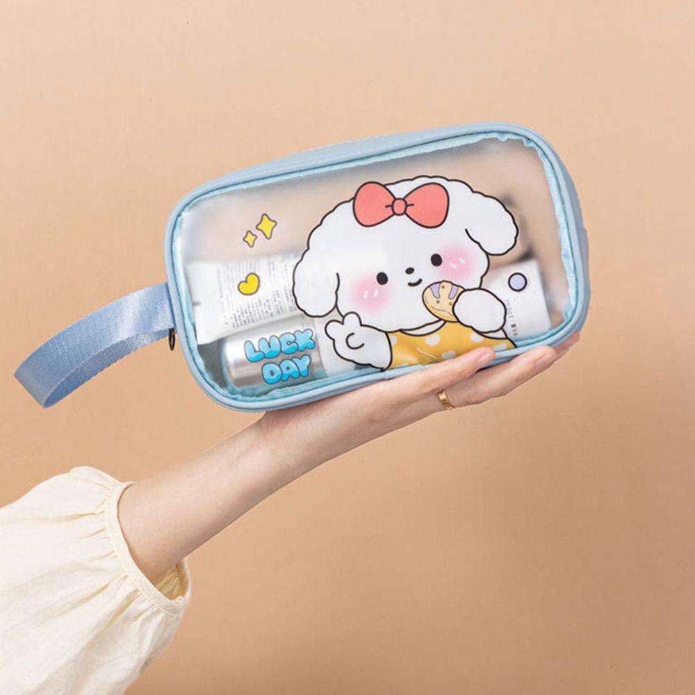 Portable Cartoon PVC Cosmetic Bag Ins Storage Bags Handbag Transparent Wash Bag  Travel