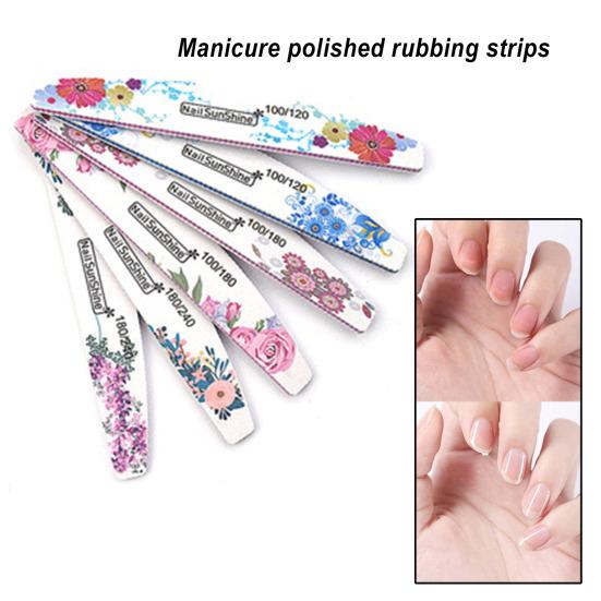 

10Pcs Nail File Wide Application DIY PS Floral Half Moon Emery Board for Female