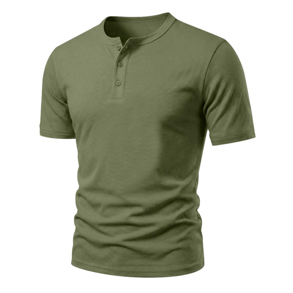 Men’s Short Sleeve Henley Shirt with Button Placket Casual Slim Fit Athletic Basic Solid Crew Neck Tee for Everyday Wear