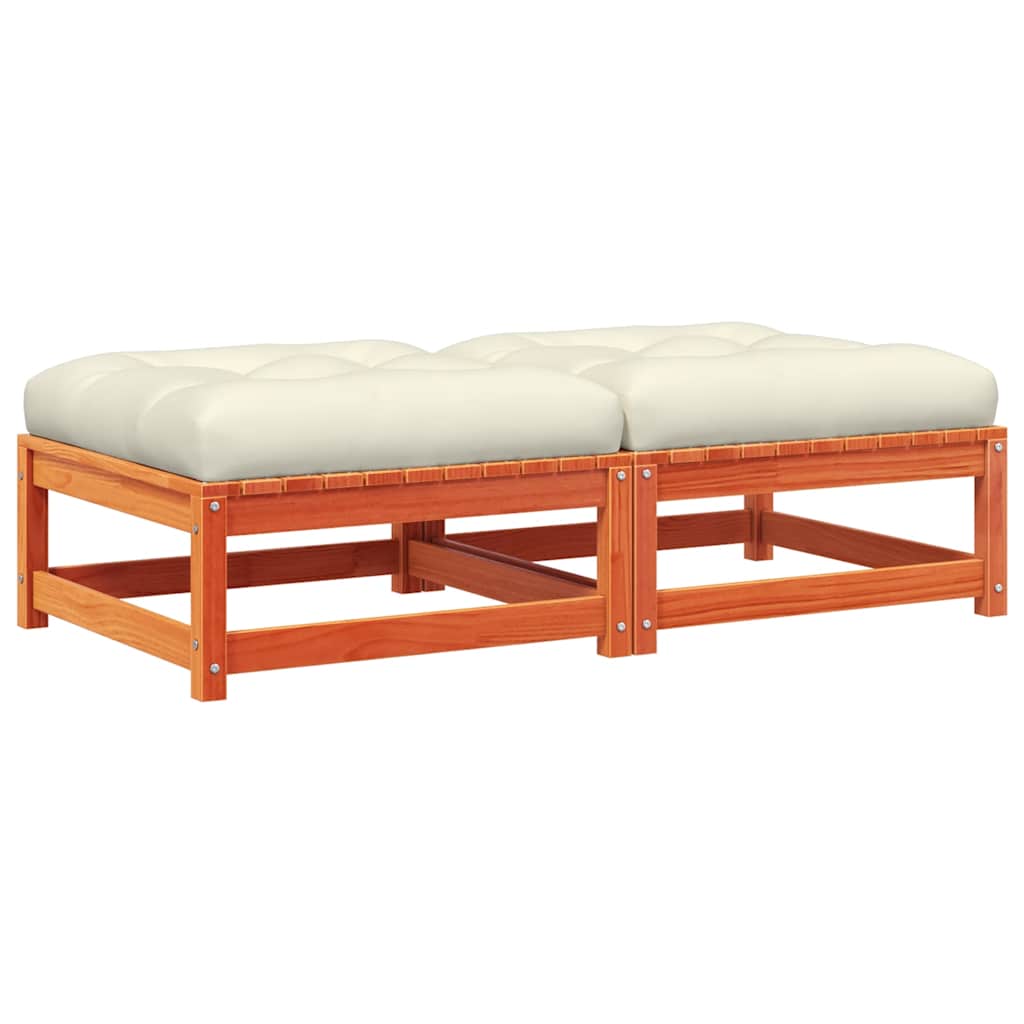 Vidaxl Garden Footrests With Cushions, 2 Pcs., Waxed Brown, Pine