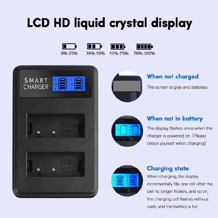 LP E17 LCD Screen Battery Charger, Dual Channel for  EOS Rebel T6i 750D