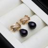 Trendy White Natural Pearl Woman Earrings,Wedding Bridal Fresh Water Pearl Earrings Silver 925 Jewelry Annniversary Gift Black