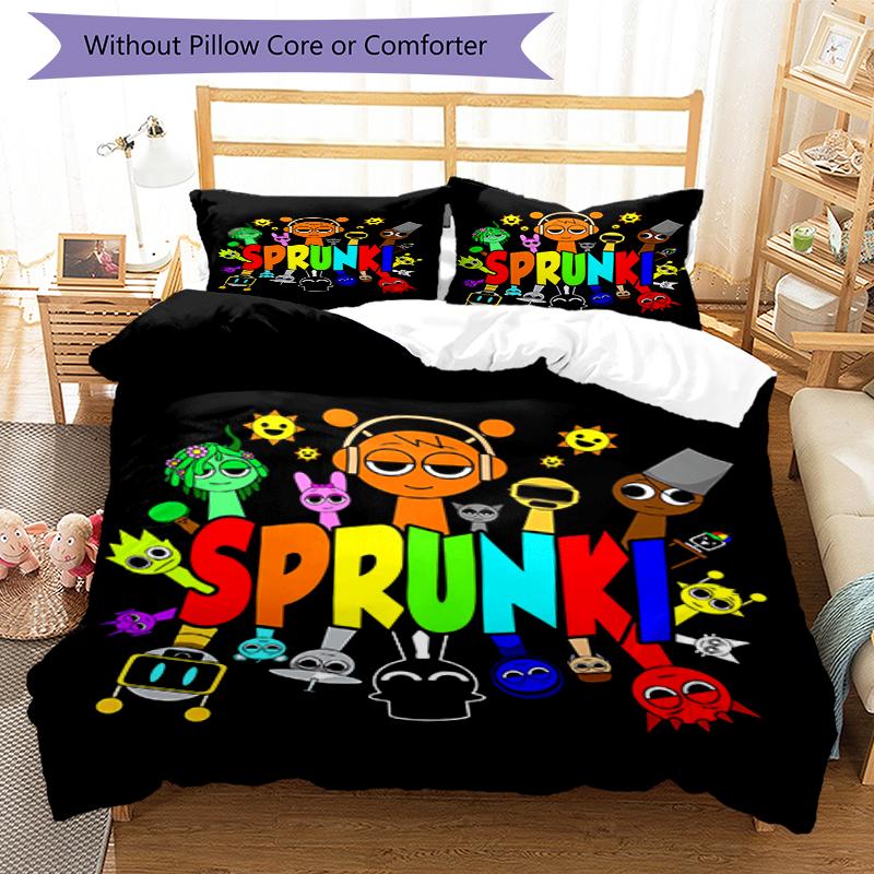 3pcs Sprunki Bedding Set Duvet Cover Closure Includes 1 Duvet Cover & 2 Pillowcases, Soft and Comfortable for All Seasons.