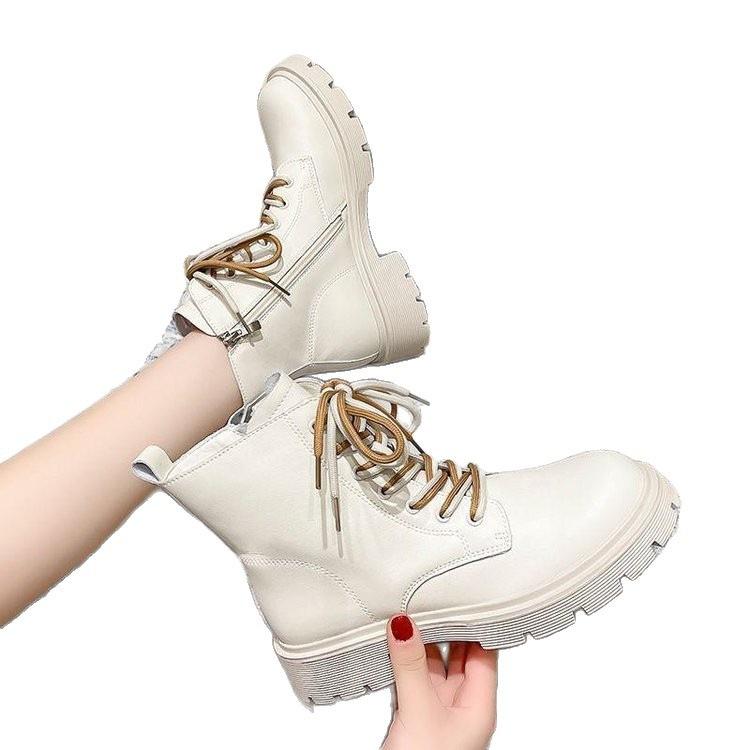 Thick-soled Martin fleece boots 2025 heightening retro new British small boots short boots autumn and winter trend ins