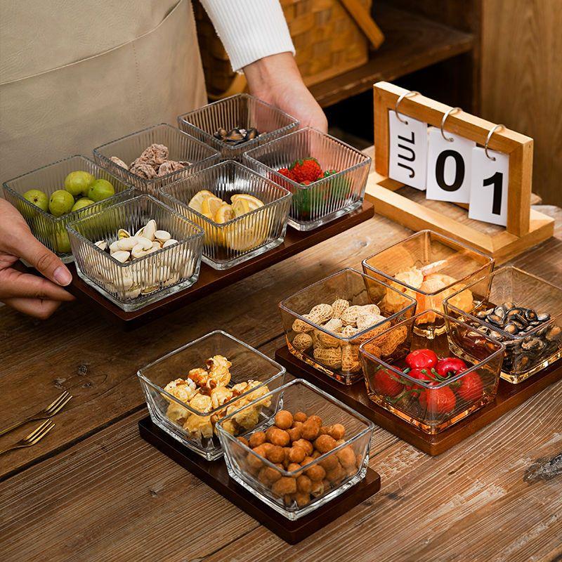 Japanese Style Vintage Divided Fruit Bowl with Lid Home Living Room Nuts Candy Biscuit Storage Bowl Square Fruit Tray Home Decor
