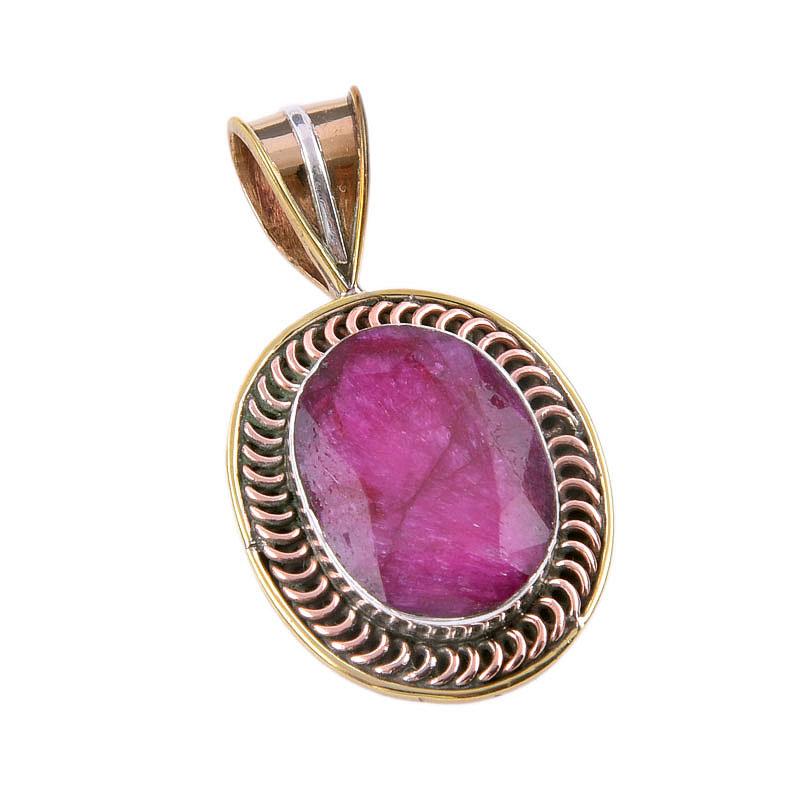 Kashmir Red Ruby(Simulated) 925 Sterling Silver Gift Two Tone Pendant 1.50" A6n32