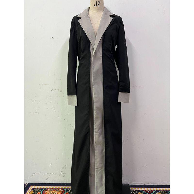 

European and American New Long Suit Collar Patchwork Contrast Color Trench coat Women s Temperament Commuter Autumn and Winter Outerwear Black 3XL