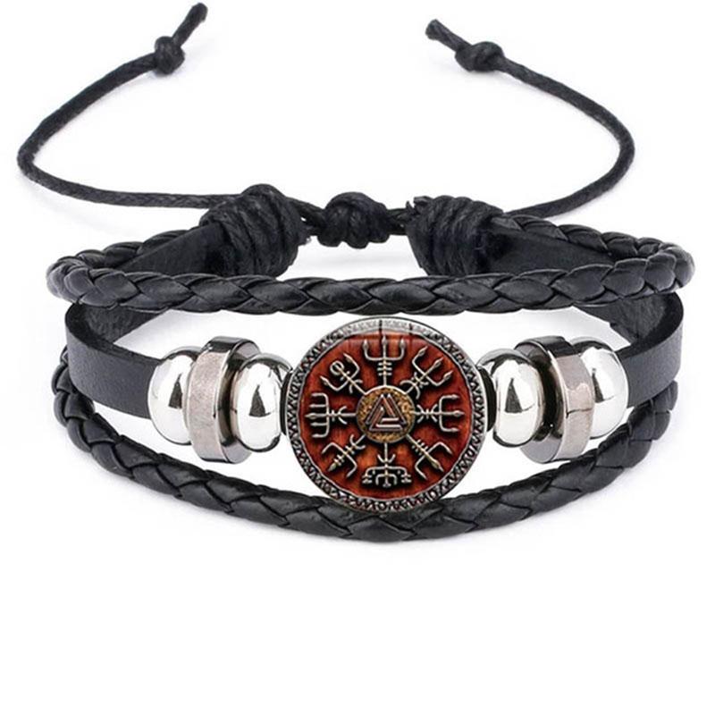 Vintage Viking Compass Trinity Bracelet Nordic Rune Odin Pattern Punk Leather Bracelet Men's Fashion Jewelry Amulet Gift
