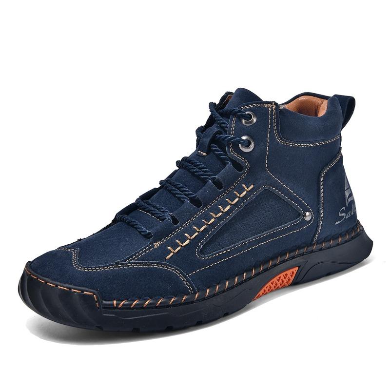 Plus-size Leather Boots, Men's Fashionable Ankle Boots, Flat Lace-up Casual Shoes