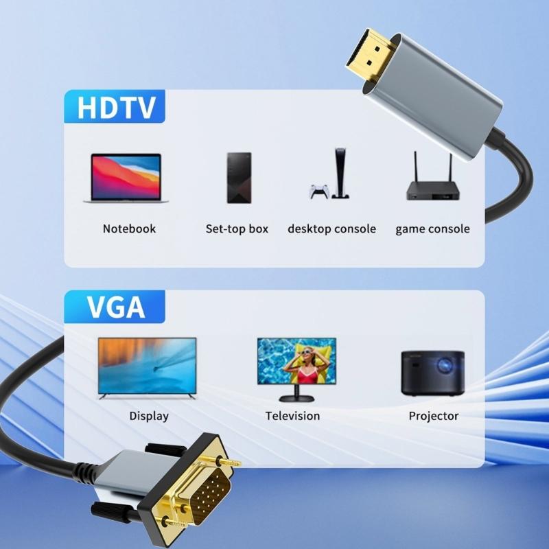 HDMIs To VGA Cable 2Meters Clear Signal Transmission Compatible for Laptops Desktops Gaming Devices Plugs and Play