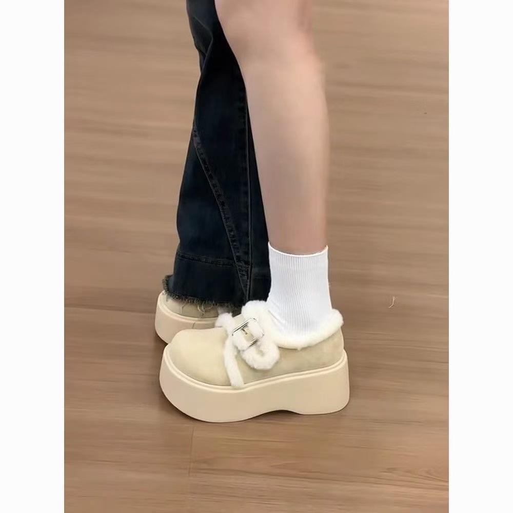 Sports and leisure shoes muffin thick-soled Birkenstocks cotton shoes, new small warm fluffy shoes for winter wear