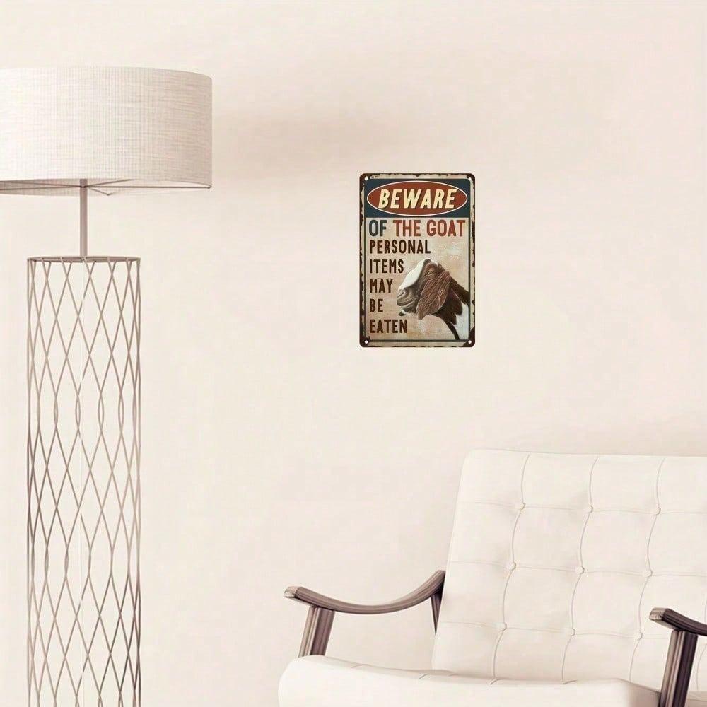 Attenzione Alla Capra Segno Metallico Vintage 8x12 Pollici Decorazione Murale Rustica Bohemien Umoristico Latta Art