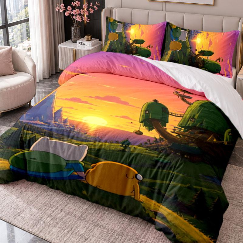 Adventure Time cartoon 3Pcs Bedding Set Duvet Cover With Two Pillowcases For Bedroom Home Decoration