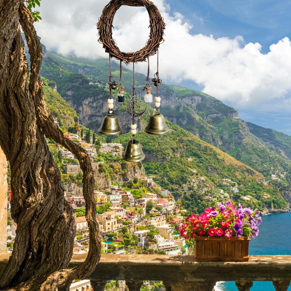 Rattan Ring Witch Bells Protection Door Witch Wind Chimes Wreath Handmade Hanging  Magic Wind Chimes for Home Door Home Decor