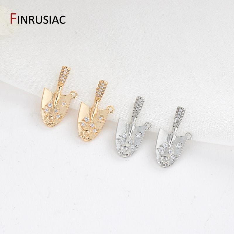 New Design 14K Gold Plated Brass Spade Shiny Crystal Zircon Pendant For DIY Women Handmade Jewelry Making Accessories Supplies