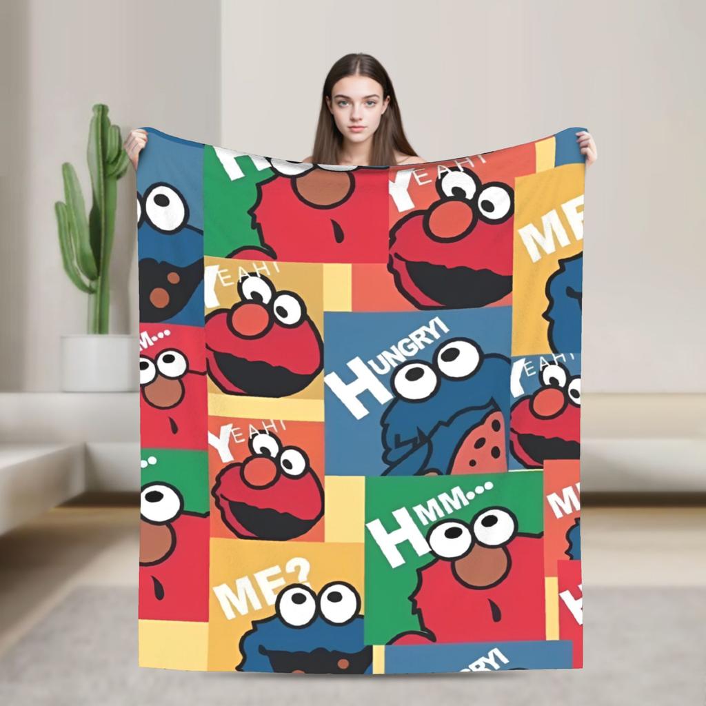 Warm Soft Blanket Travel Office Cookie Monster Elmo Throw Blanket  Flannel Bedspread For Outdoor Funny Sofa Bed Cover