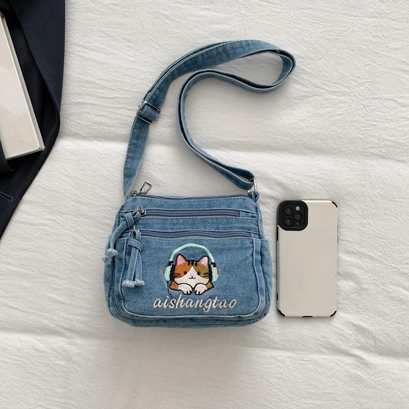 Kätzchen Bestickt Handy Tasche Jeans Tasche Damen Schulter Crossbody Tasche