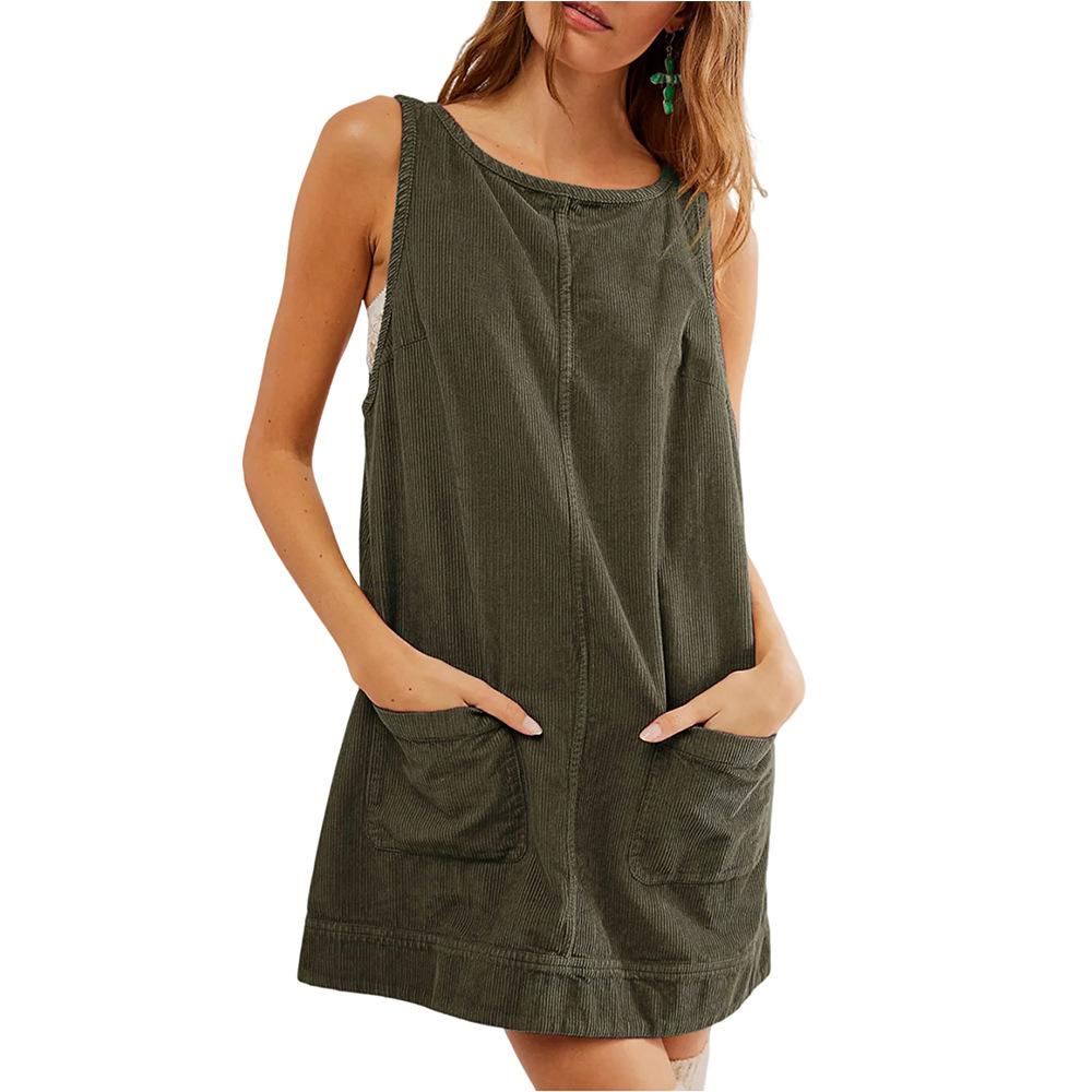 GMXIA Women's Fashion Summer Spring Solid Color Print Sleeveless O-Neck Casual Dresses