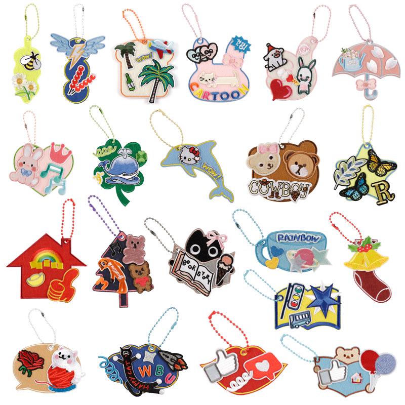 Korean INS Style Luggage Tag Keychains - DIY Anti-Lost Bag Accessory with Embroidery Blank Cloth Patch