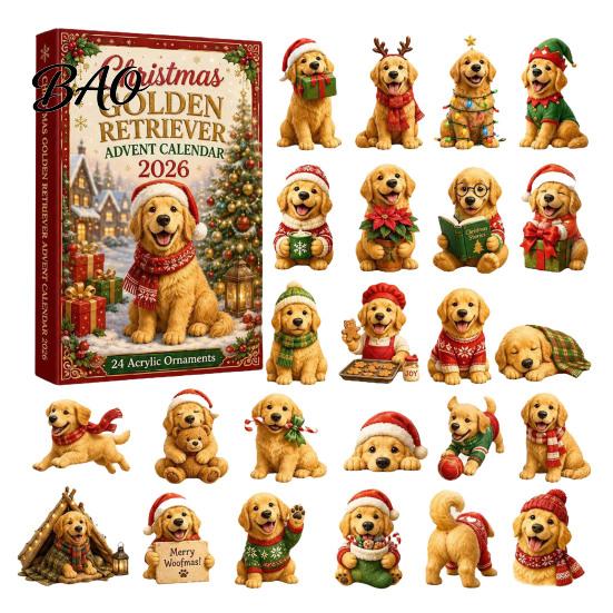 Christmas Advent Calendar 2026 Dog Calendar, 24-Day Acrylic Ornament Set with Mini Puppy Kids Gifts Figures, 2D Flat Tree Hanging Countdown