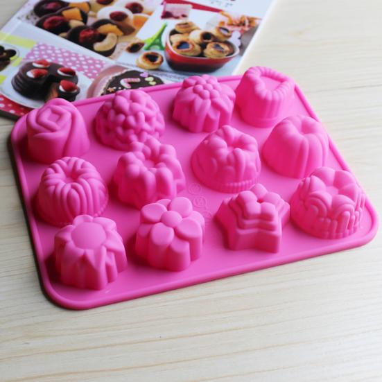 12 Holes 3D Flower Silicone Fondant Chocolate Cake Candy Mold DIY Baking Tool