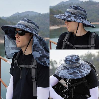 Outdoor Camouflage Eimer Hüte Mit Hals Klappe Frauen Männer Sommer Schnell Trocknend UV Schutz Sonnenhut Abnehmbare Schal Fisherman Caps