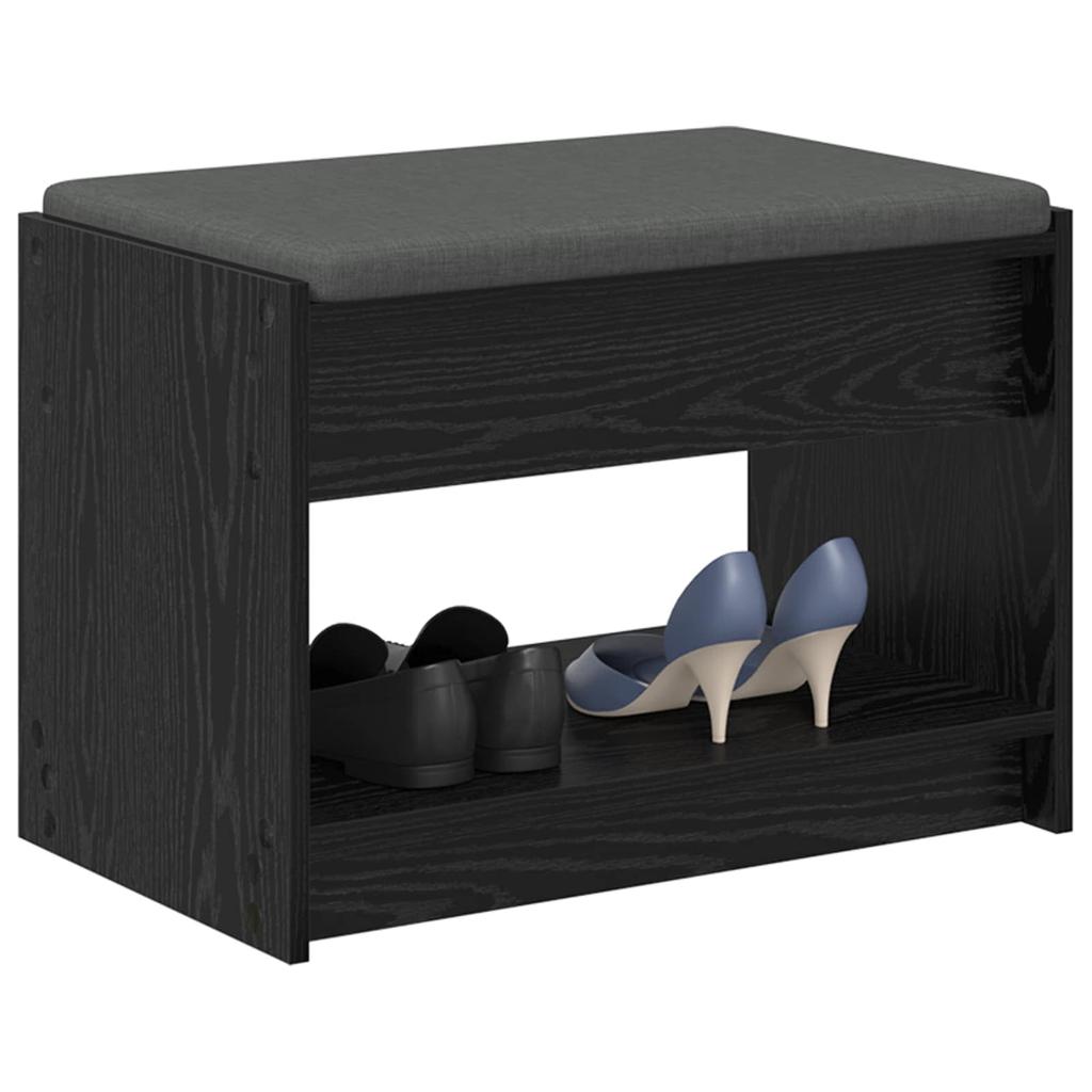 Hall Bench with Cushion and Shelf Black Oak 63 X 38 X 45 Cm